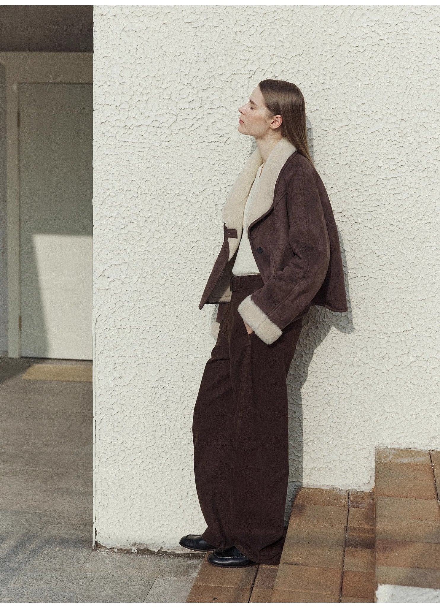 "Pure Era" imported high - quality lamb contrast color fruit collar short wool fur coat - variant_title