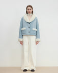 "Pure Era" imported high - quality lamb contrast color fruit collar short wool fur coat - variant_title