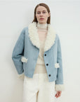 "Pure Era" imported high - quality lamb contrast color fruit collar short wool fur coat - variant_title