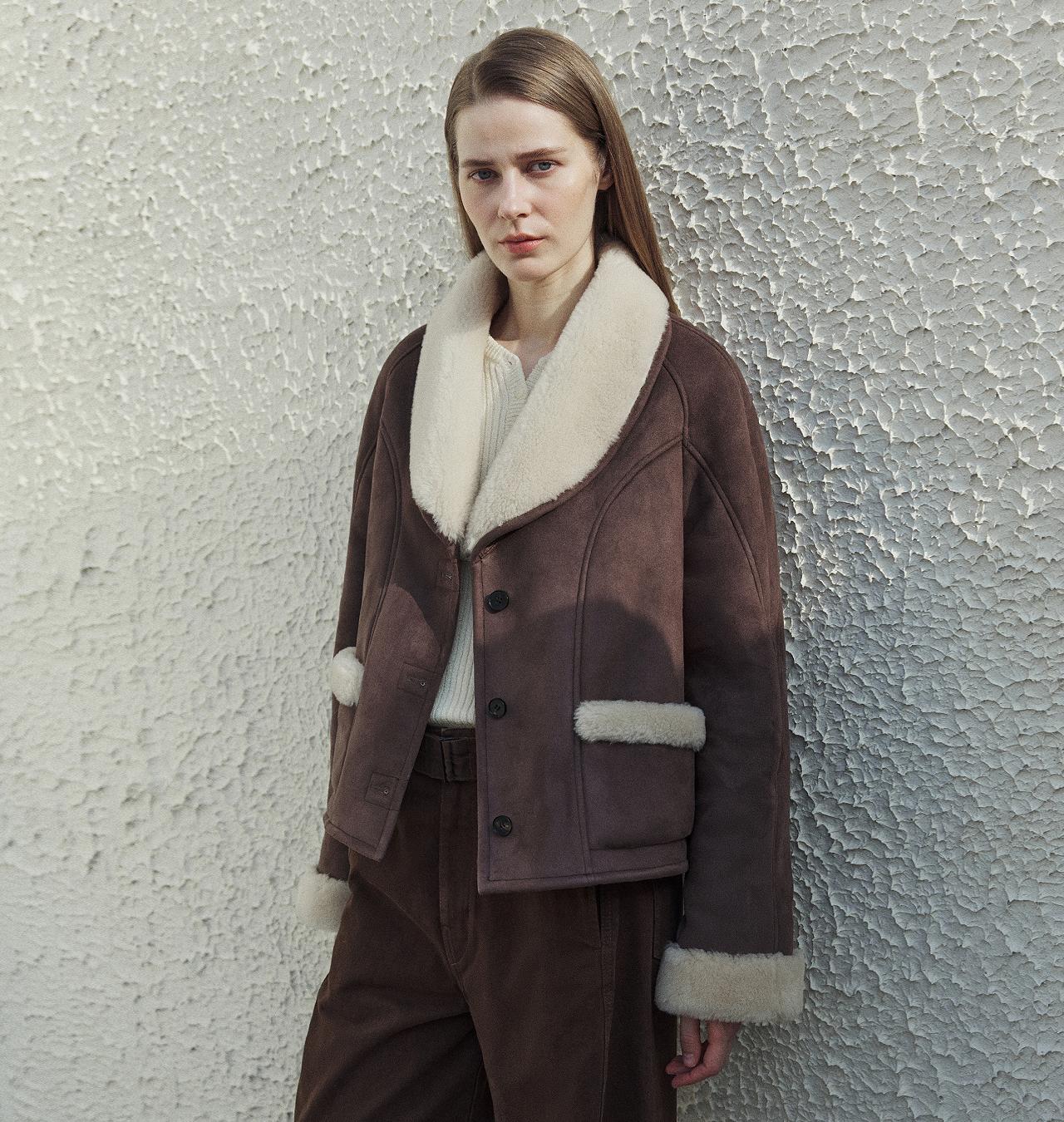 "Pure Era" imported high - quality lamb contrast color fruit collar short wool fur coat - variant_title