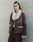 "Pure Era" imported high - quality lamb contrast color fruit collar short wool fur coat - variant_title