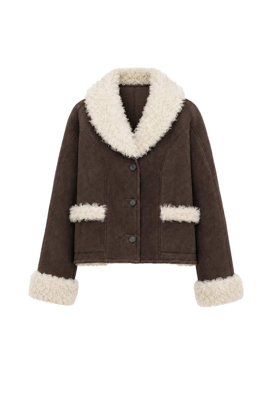 Pure Era lamb wool contrast-collar short coat product image 06