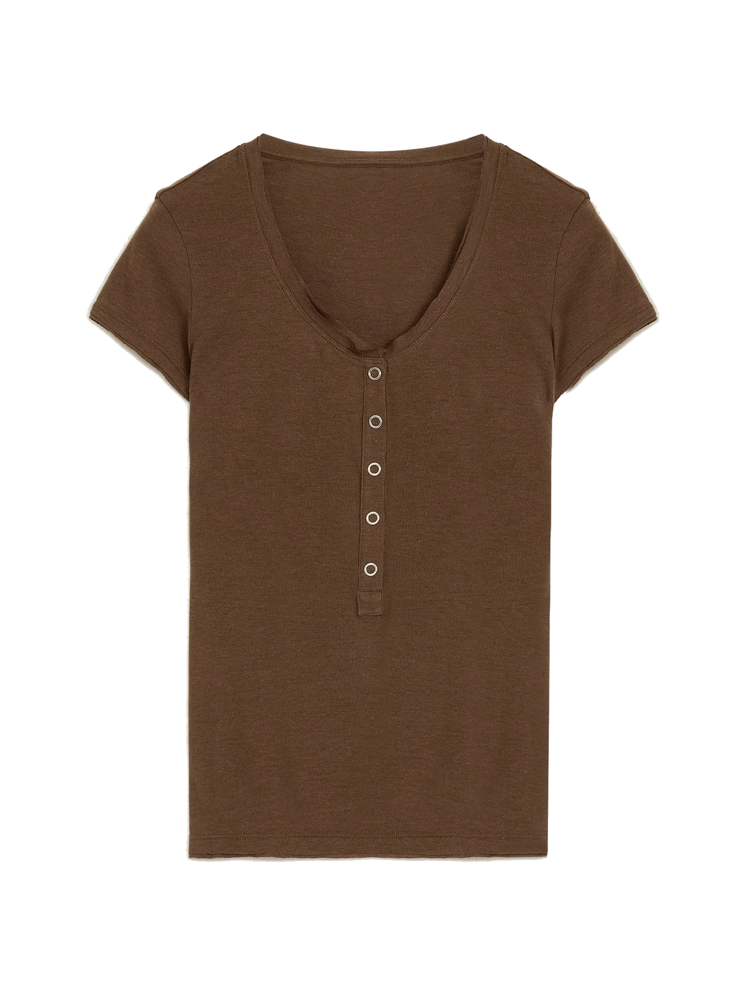 Firelady Fur Pure Fashion dark brown Henley short sleeve knit top transparent product image