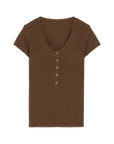 Firelady Fur Pure Fashion dark brown Henley short sleeve knit top transparent product image