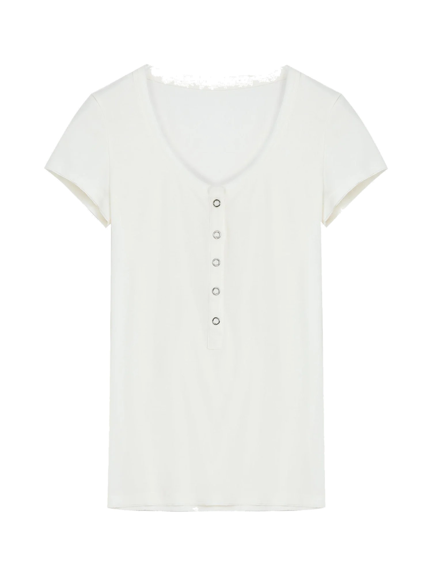 Firelady Fur Pure Fashion white Henley short sleeve slim knit top transparent product image