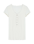 Firelady Fur Pure Fashion white Henley short sleeve slim knit top transparent product image