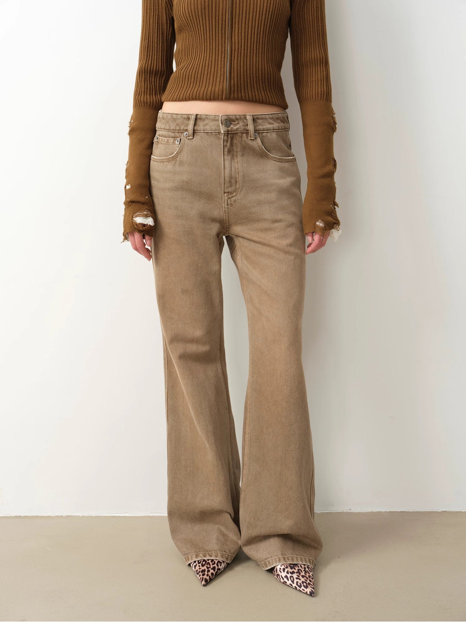 "Pure Flared" Japanese imported fabric Vintage retro washed loose flared jeans for women - variant_title