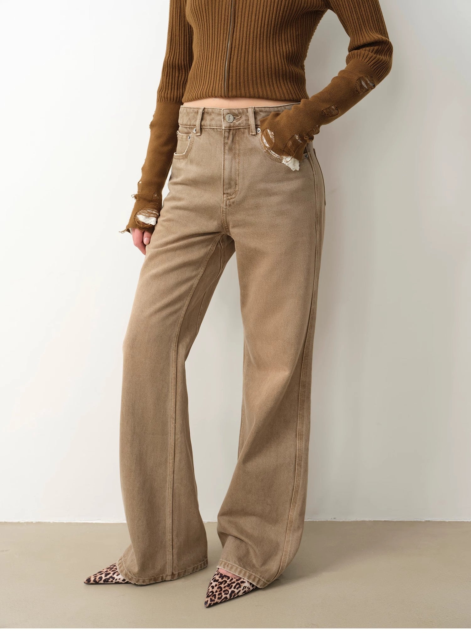"Pure Flared" Japanese imported fabric Vintage retro washed loose flared jeans for women - variant_title