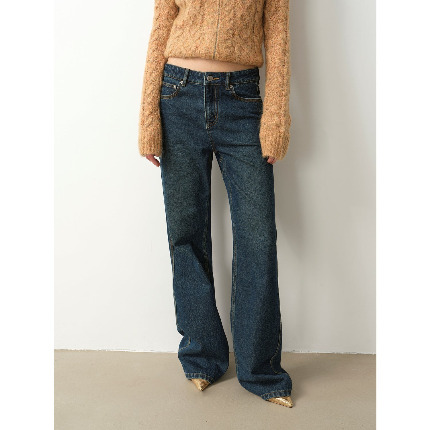 "Pure Flared" Japanese imported fabric Vintage retro washed loose flared jeans for women - variant_title