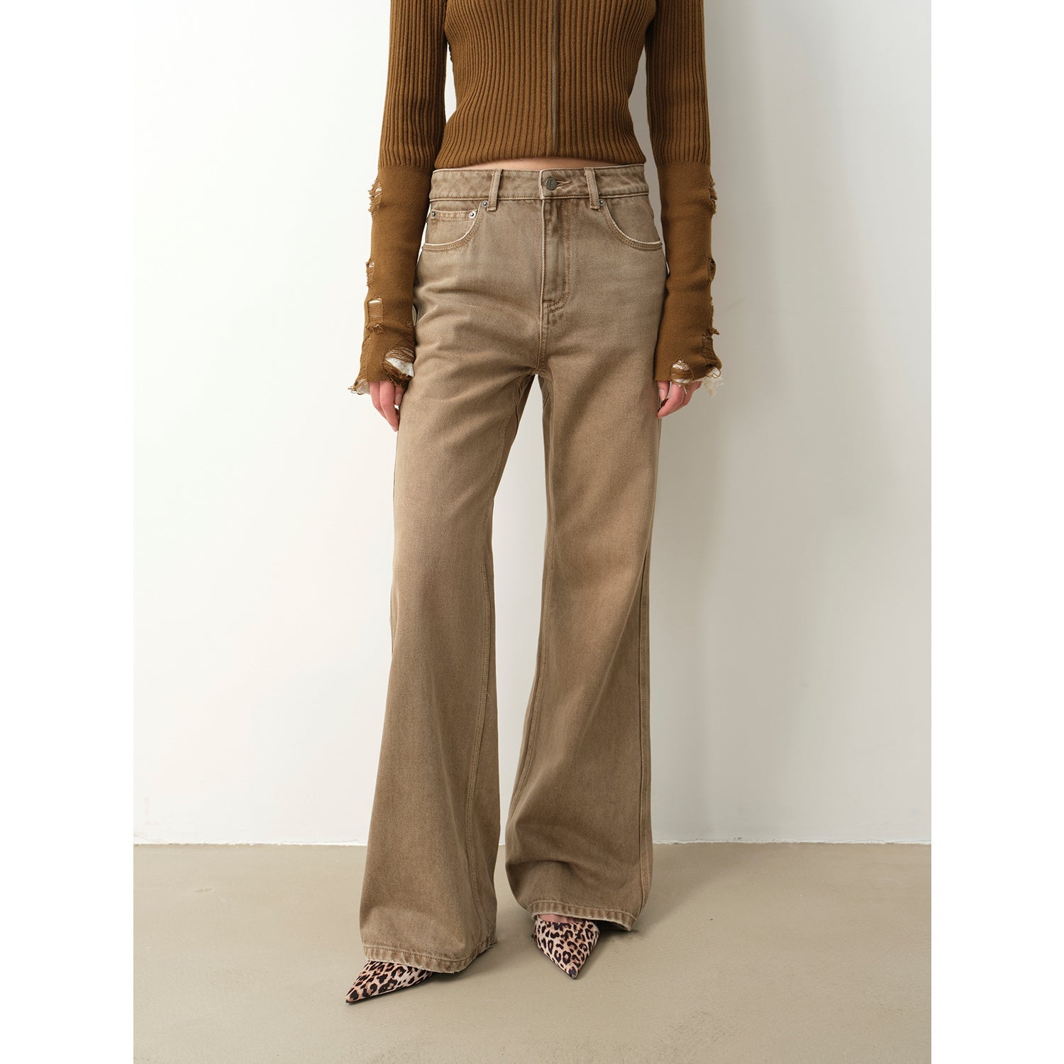 "Pure Flared" Japanese imported fabric Vintage retro washed loose flared jeans for women - variant_title