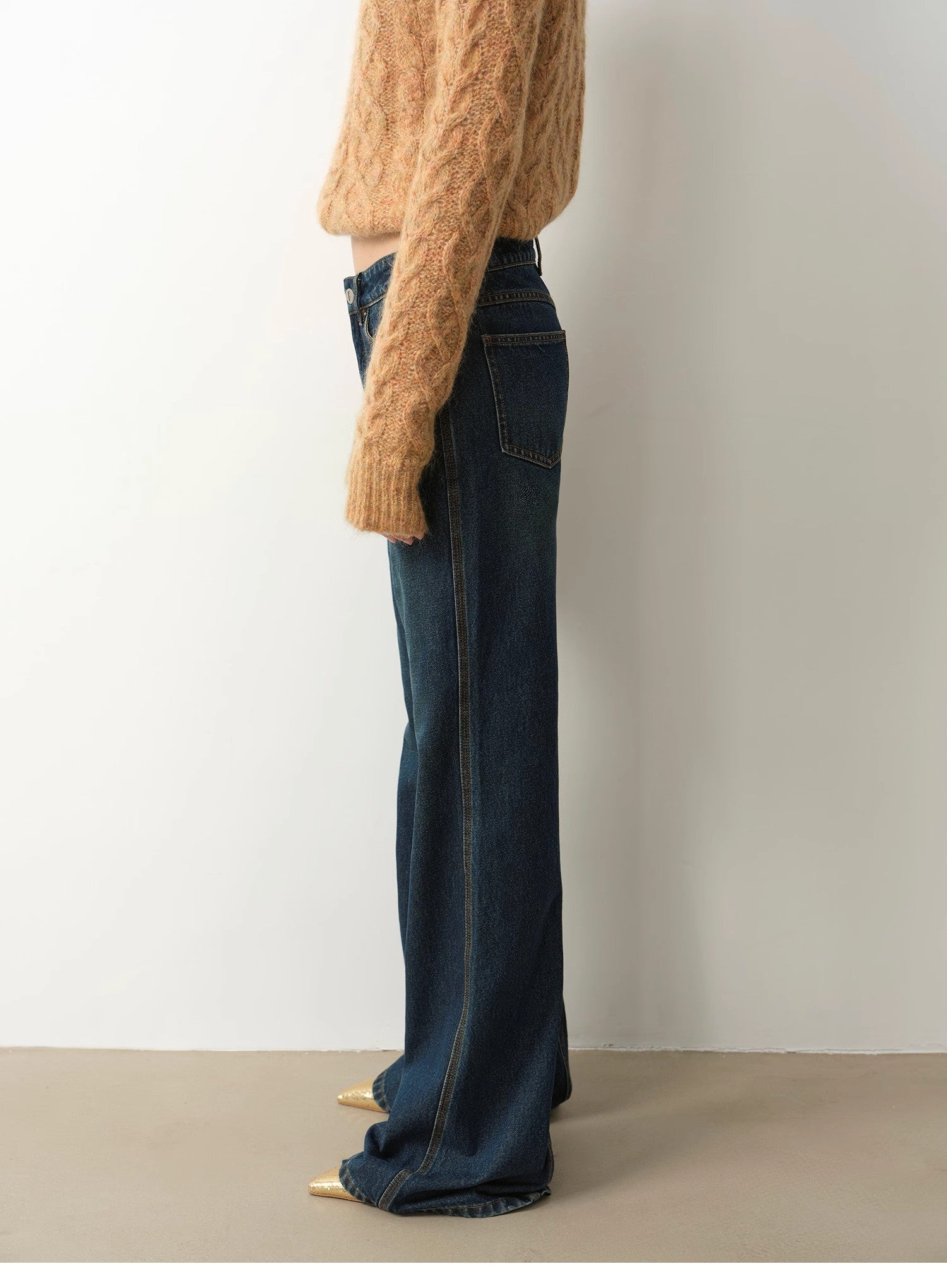 "Pure Flared" Japanese imported fabric Vintage retro washed loose flared jeans for women - variant_title