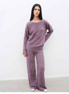 Purple Women's Sweater 2 Piece Outfit Cashmere jumper Comfortable Loose - Fit Crewneck Top Wide Leg Pants Fall Lounge Set Trendy Cozy Clothes "Half - Ripe Winter" - variant_title