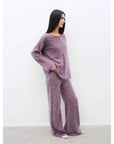 Purple Women's Sweater 2 Piece Outfit Cashmere jumper Comfortable Loose - Fit Crewneck Top Wide Leg Pants Fall Lounge Set Trendy Cozy Clothes "Half - Ripe Winter" - variant_title
