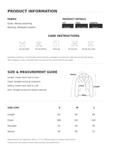 Quiet Warmth Australian Merino shearling jacket size guide and product information