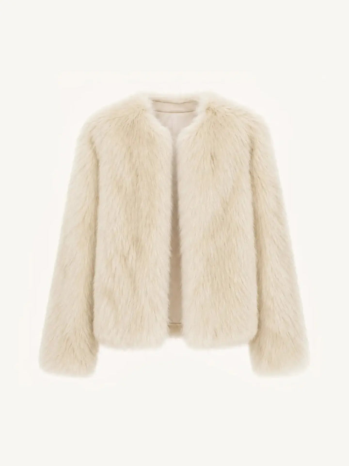 Reed Flower beige almond Finnish fox fur coat front product view