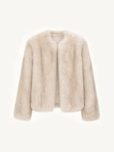 Reed Flower cherry blossom pink Finnish fox fur coat front view