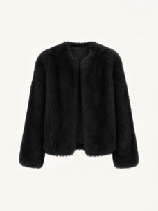 Reed Flower black Finnish fox fur coat front product view