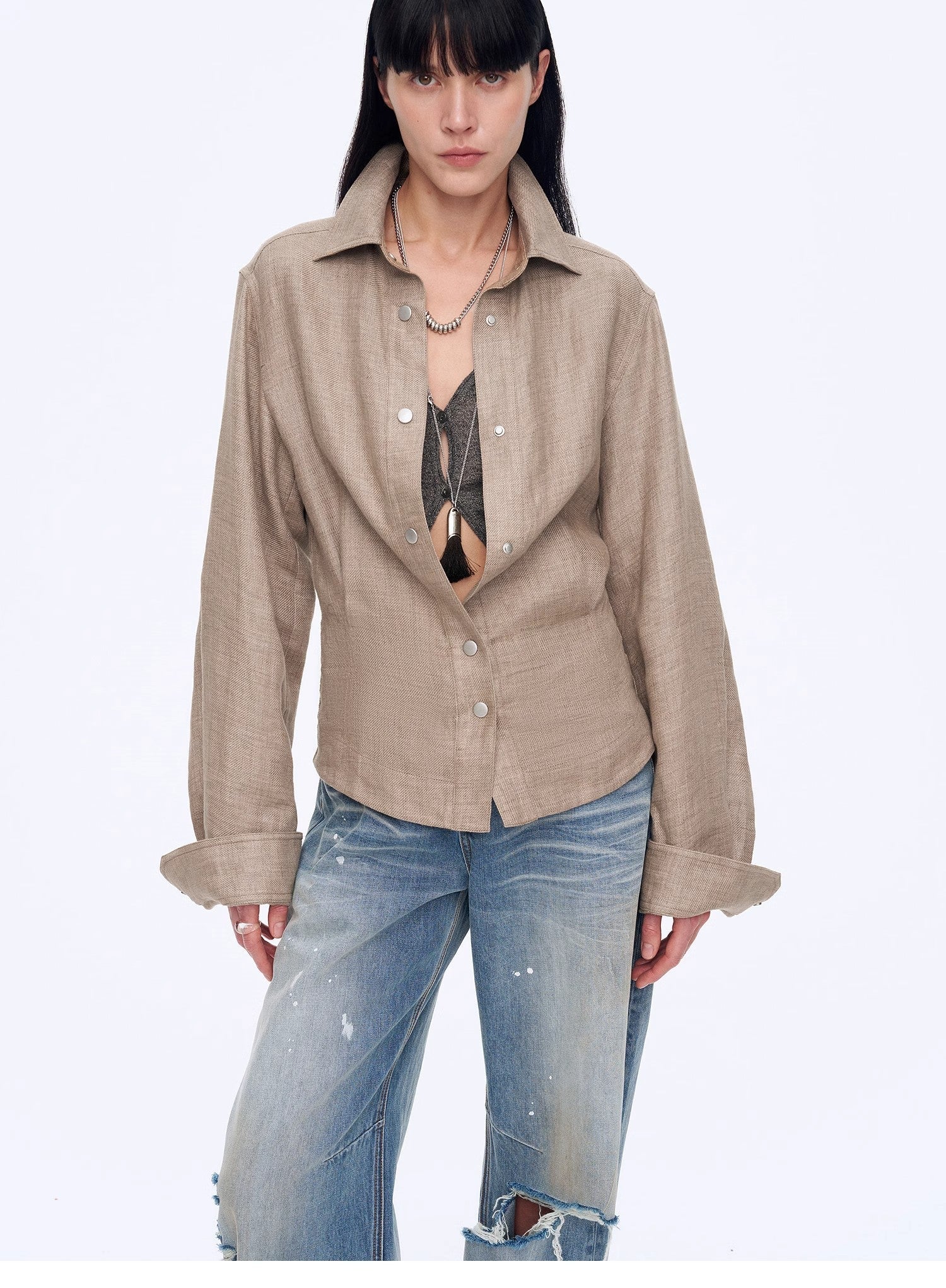Refreshing breathable twill linen deconstructed silhouette old money style waist shirt top"Berlin Afternoon Tea" - variant_title