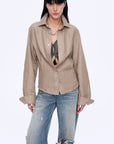 Refreshing breathable twill linen deconstructed silhouette old money style waist shirt top"Berlin Afternoon Tea" - variant_title