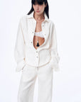Refreshing breathable twill linen deconstructed silhouette old money style waist shirt top"Berlin Afternoon Tea" - variant_title