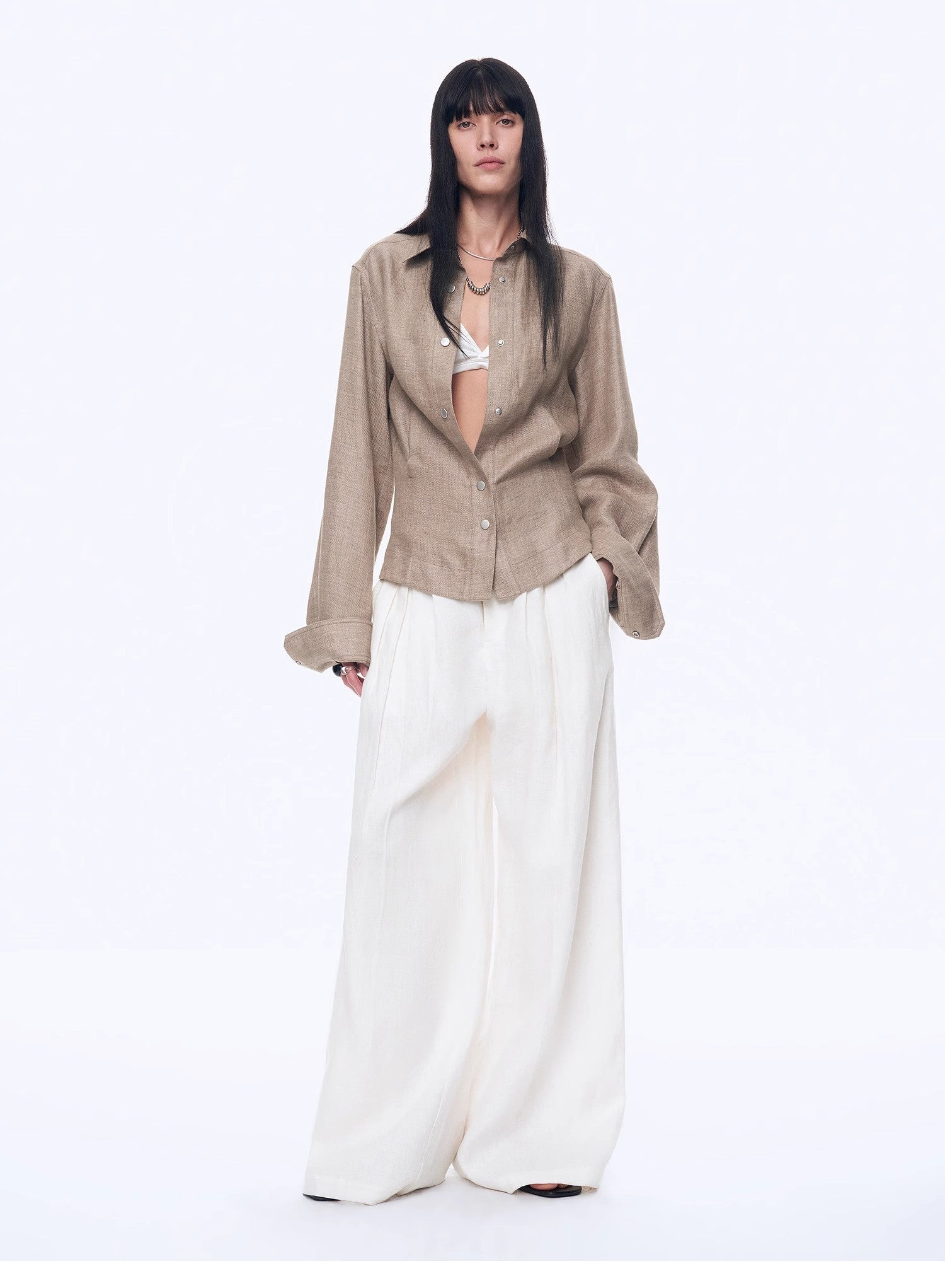 Refreshing breathable twill linen deconstructed silhouette old money style waist shirt top"Berlin Afternoon Tea" - variant_title