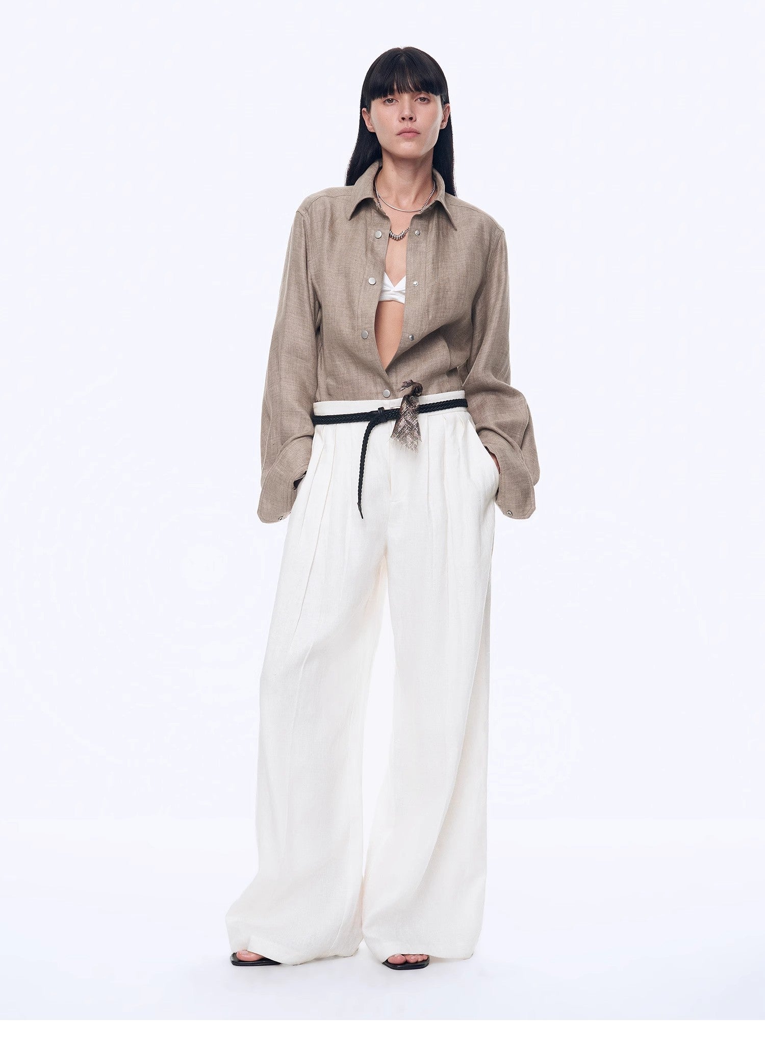 Refreshing breathable twill linen deconstructed silhouette old money style waist shirt top"Berlin Afternoon Tea" - variant_title
