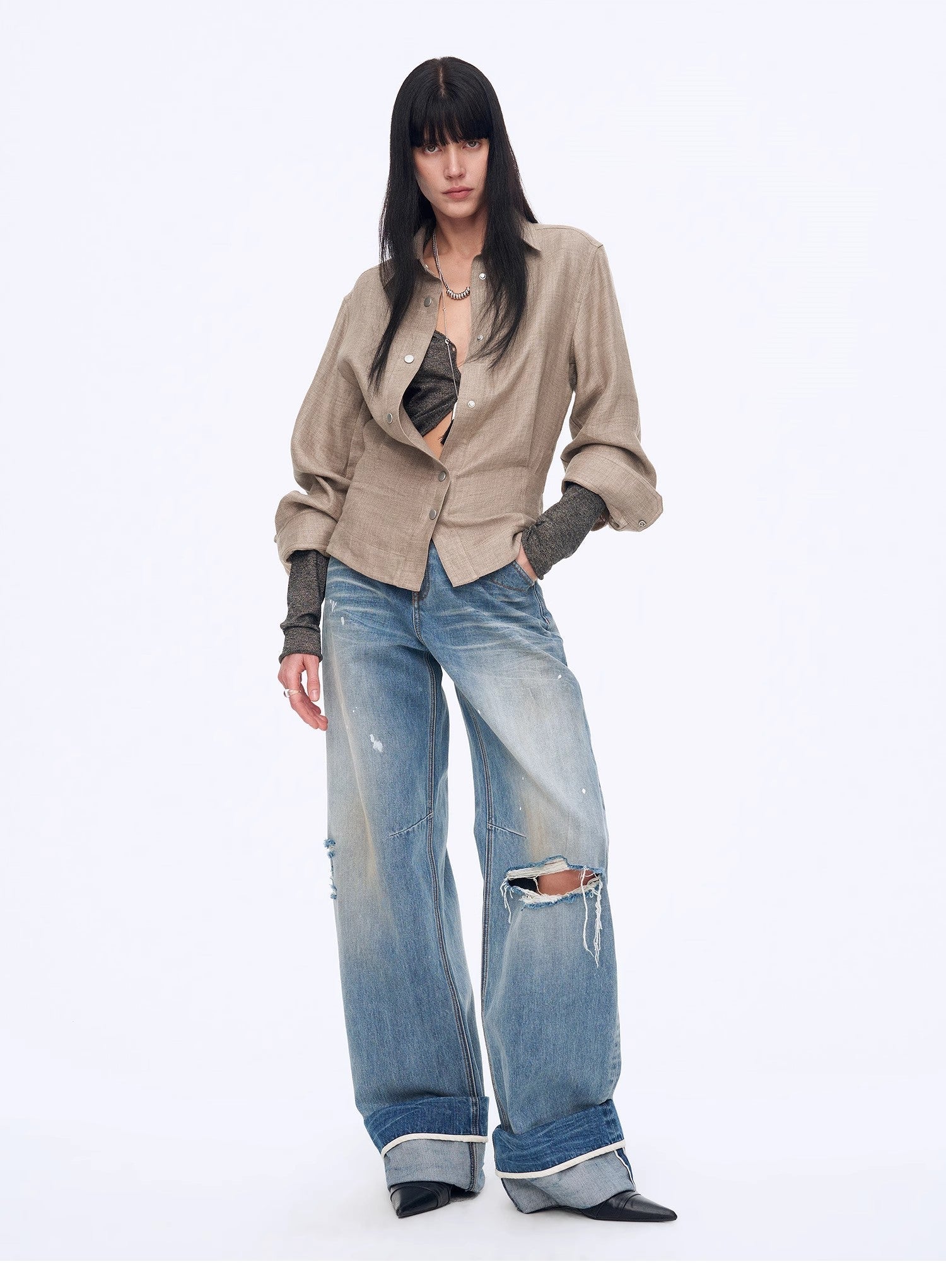 "Refreshing West Coast" Straight - Cut Selvedge Jeans with Smudged &amp; Splashed Ink Detailing - variant_title