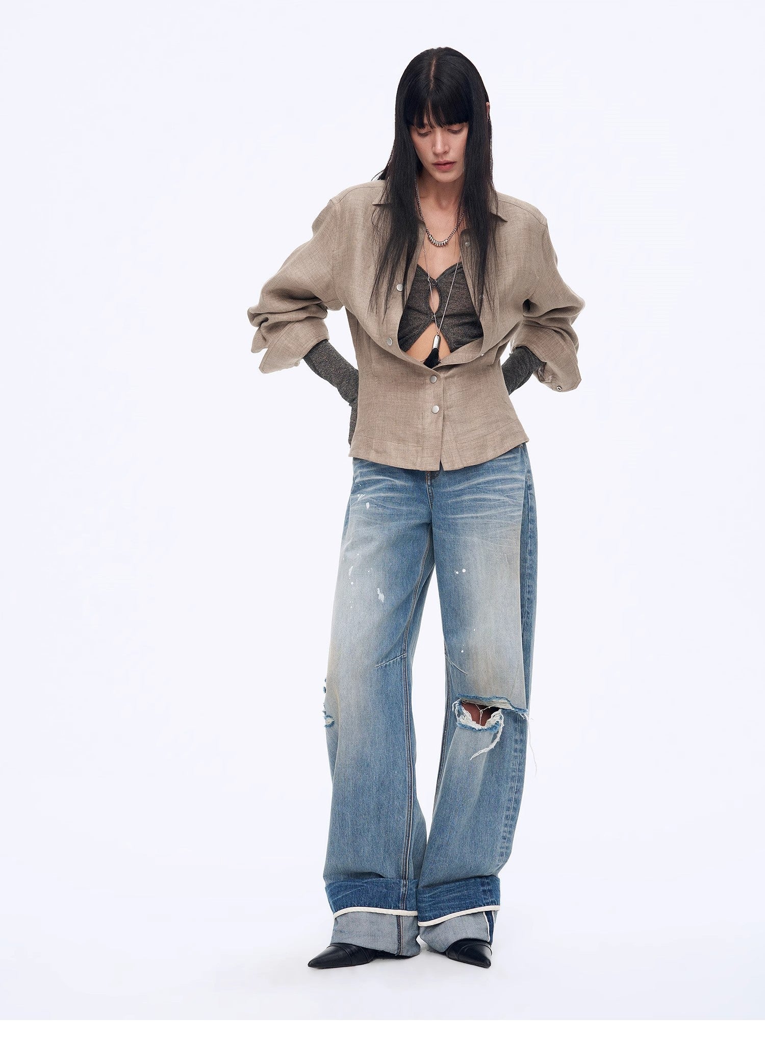 "Refreshing West Coast" Straight - Cut Selvedge Jeans with Smudged &amp; Splashed Ink Detailing - variant_title