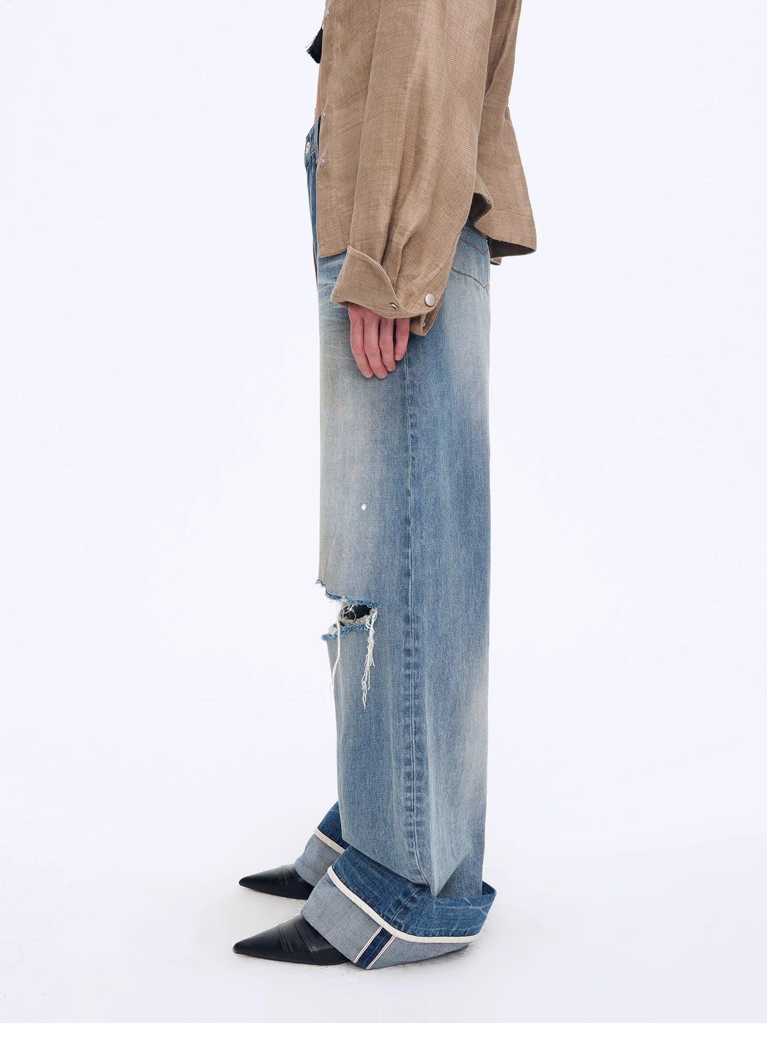 "Refreshing West Coast" Straight - Cut Selvedge Jeans with Smudged &amp; Splashed Ink Detailing - variant_title