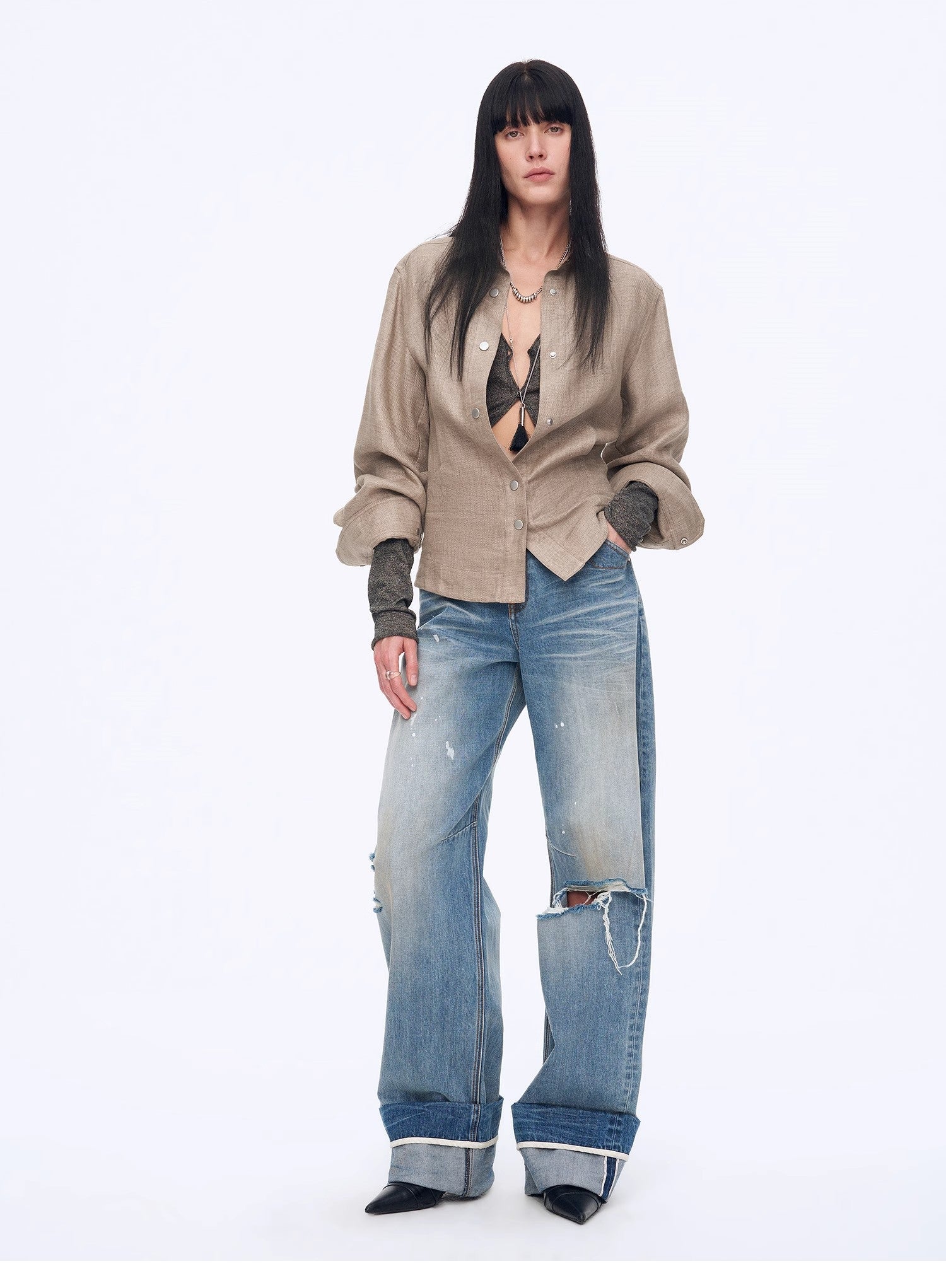 "Refreshing West Coast" Straight - Cut Selvedge Jeans with Smudged &amp; Splashed Ink Detailing - variant_title