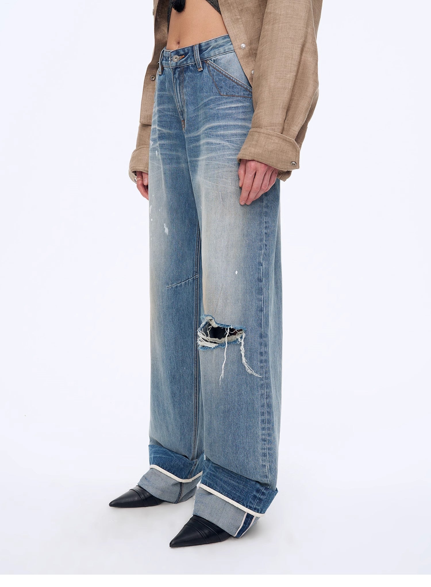 "Refreshing West Coast" Straight - Cut Selvedge Jeans with Smudged &amp; Splashed Ink Detailing - variant_title