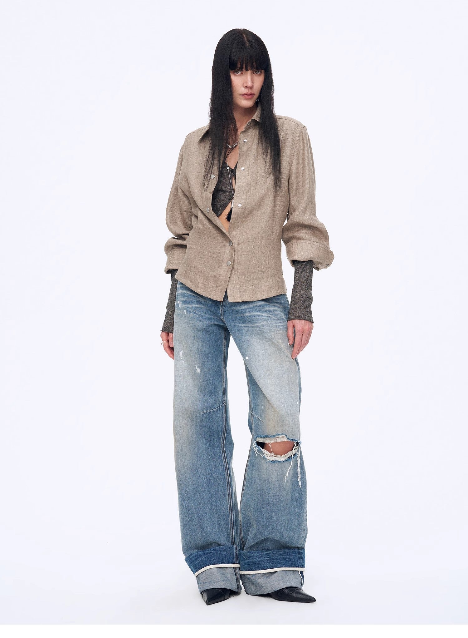 "Refreshing West Coast" Straight - Cut Selvedge Jeans with Smudged & Splashed Ink Detailing - variant_title