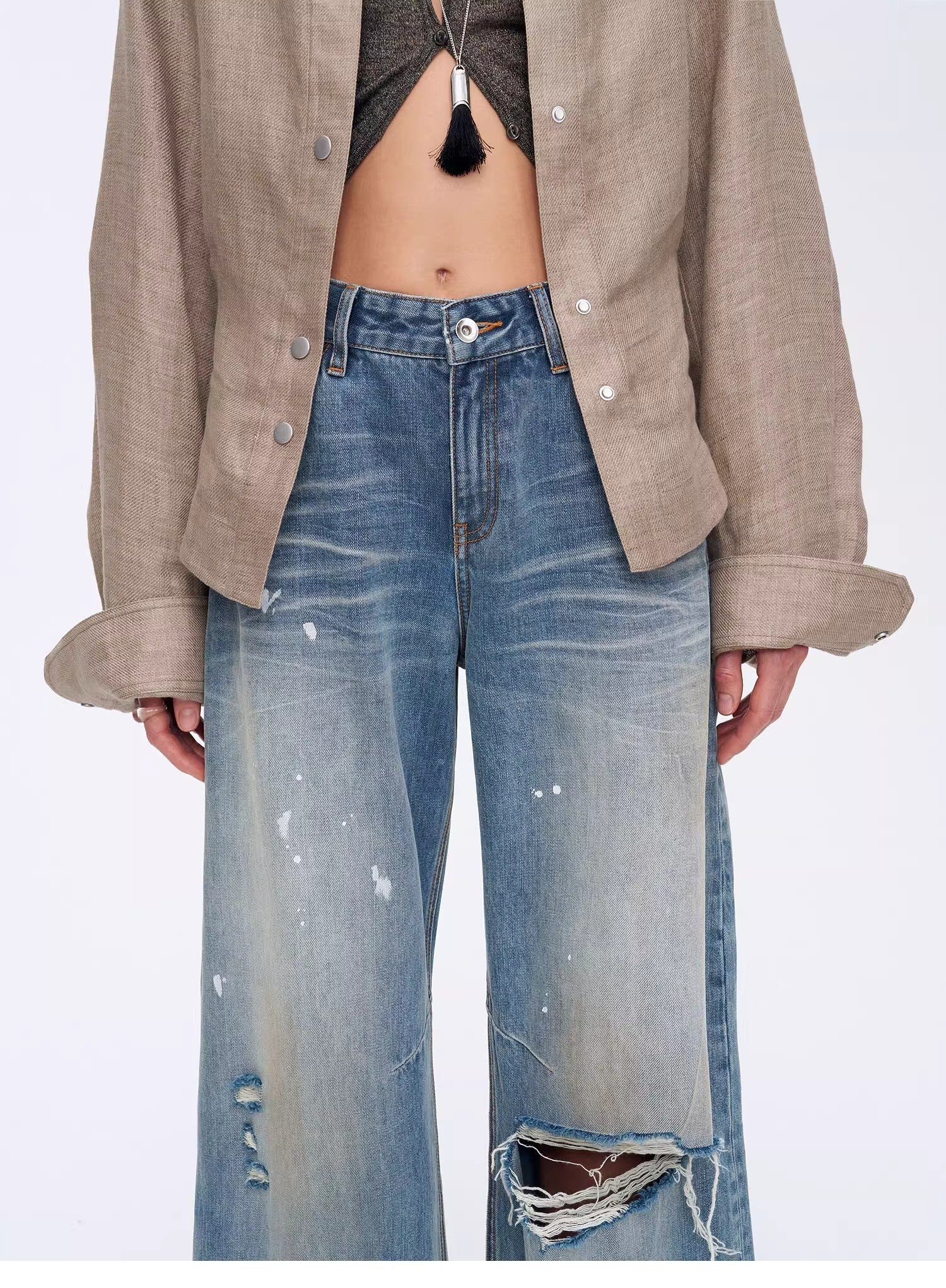 "Refreshing West Coast" Straight - Cut Selvedge Jeans with Smudged &amp; Splashed Ink Detailing - variant_title