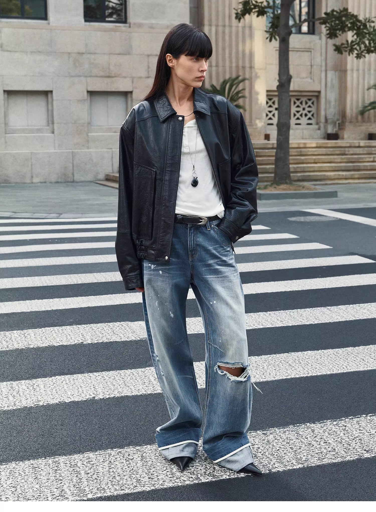 "Refreshing West Coast" Straight - Cut Selvedge Jeans with Smudged &amp; Splashed Ink Detailing - variant_title