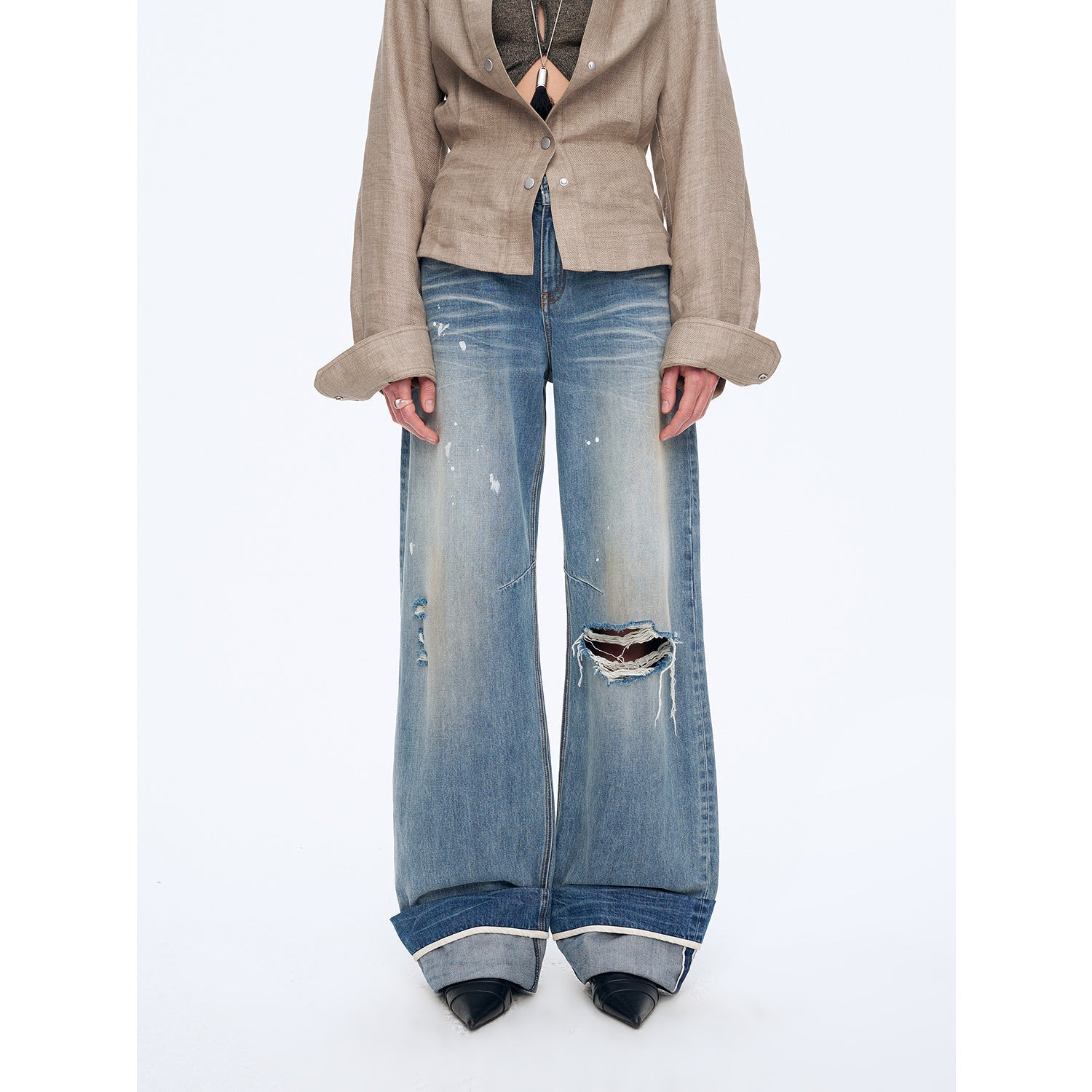 "Refreshing West Coast" Straight - Cut Selvedge Jeans with Smudged & Splashed Ink Detailing - variant_title