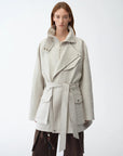 Relaxed Gold Linen Blend Lace - Up Mid - Length Trench Coat Spring"Flynn Magazine" - variant_title