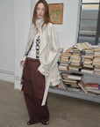 Relaxed Gold Linen Blend Lace - Up Mid - Length Trench Coat Spring"Flynn Magazine" - variant_title
