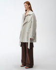 Relaxed Gold Linen Blend Lace - Up Mid - Length Trench Coat Spring"Flynn Magazine" - variant_title