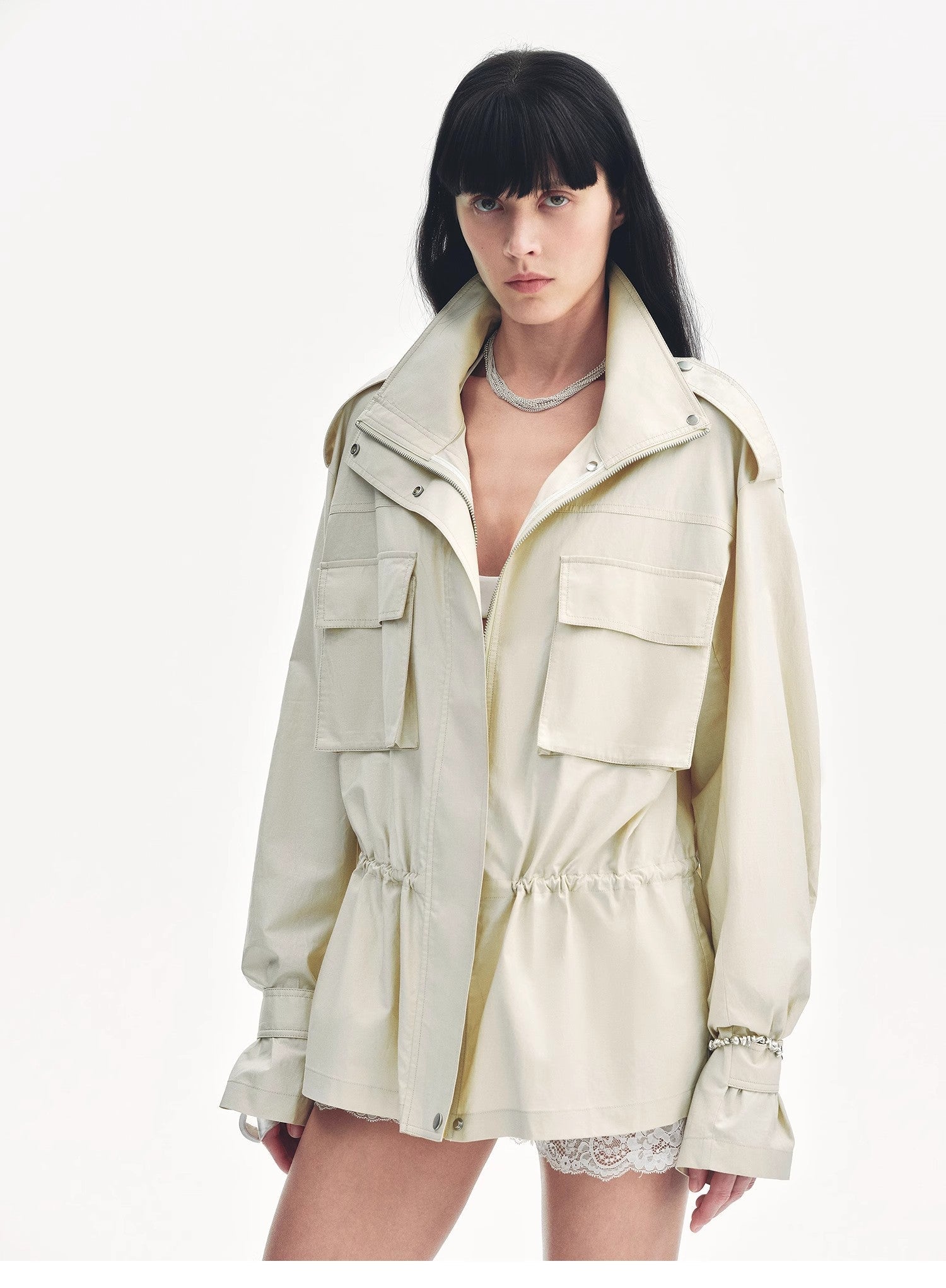"Relaxed Toning" Lightly Coated Drawstring Waisted Outerwear Summer - variant_title