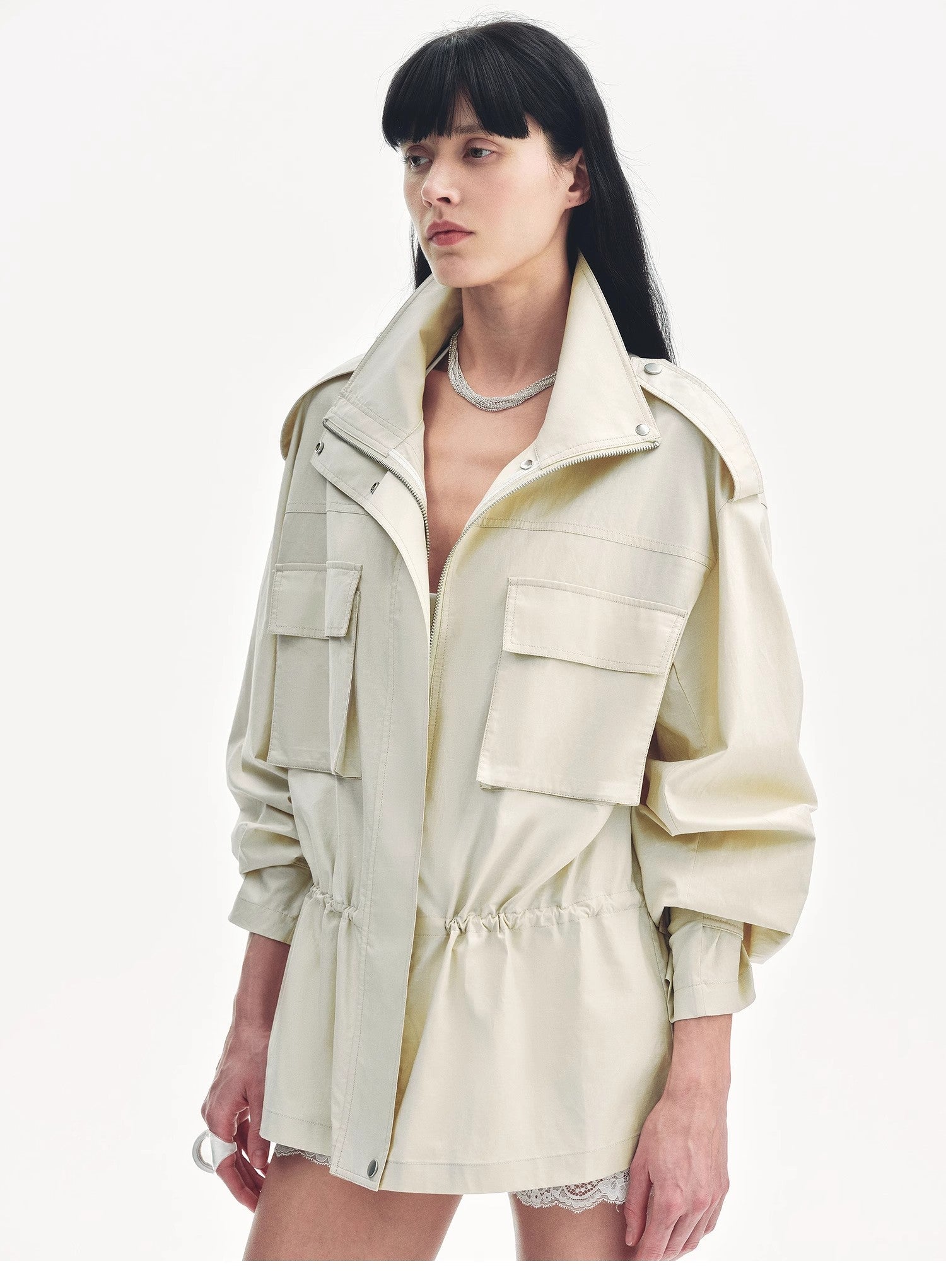 "Relaxed Toning" Lightly Coated Drawstring Waisted Outerwear Summer - variant_title