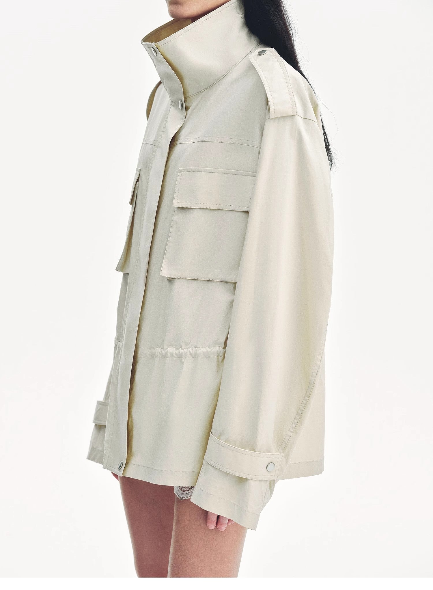 "Relaxed Toning" Lightly Coated Drawstring Waisted Outerwear Summer - variant_title