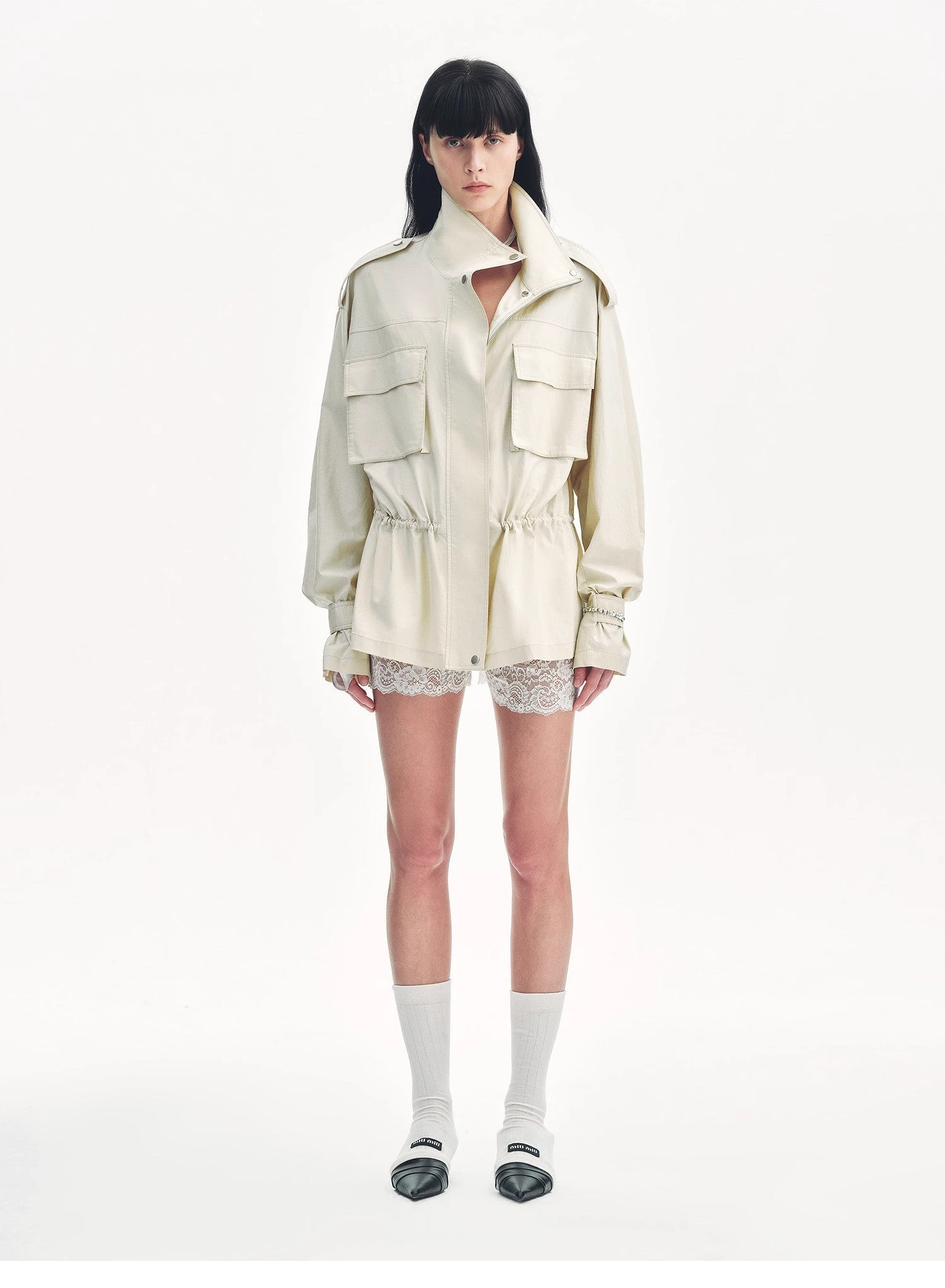 "Relaxed Toning" Lightly Coated Drawstring Waisted Outerwear Summer - variant_title