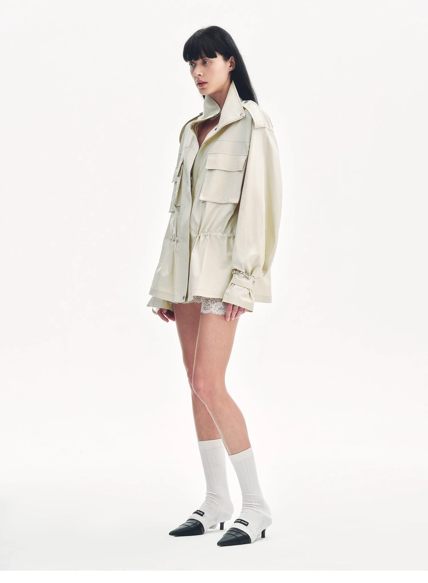 "Relaxed Toning" Lightly Coated Drawstring Waisted Outerwear Summer - variant_title