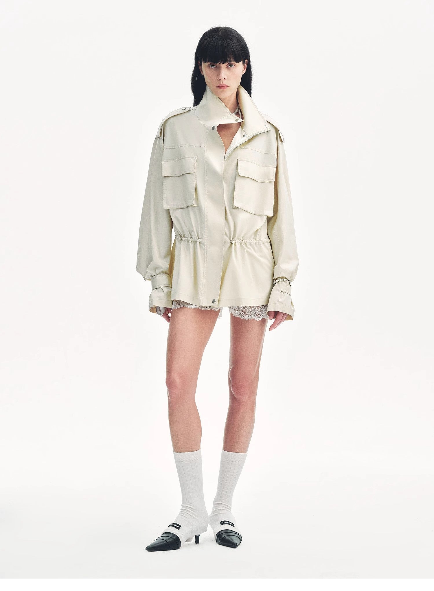 "Relaxed Toning" Lightly Coated Drawstring Waisted Outerwear Summer - variant_title