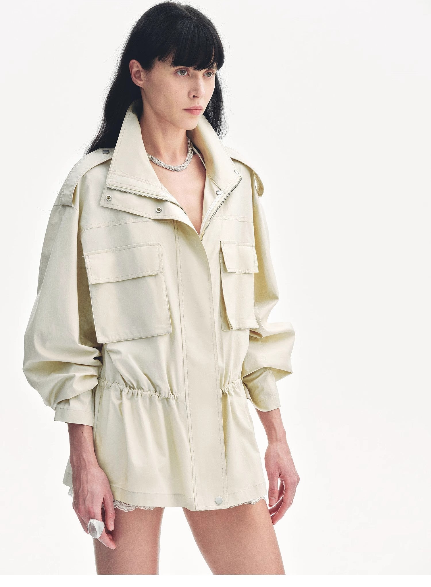 "Relaxed Toning" Lightly Coated Drawstring Waisted Outerwear Summer - variant_title