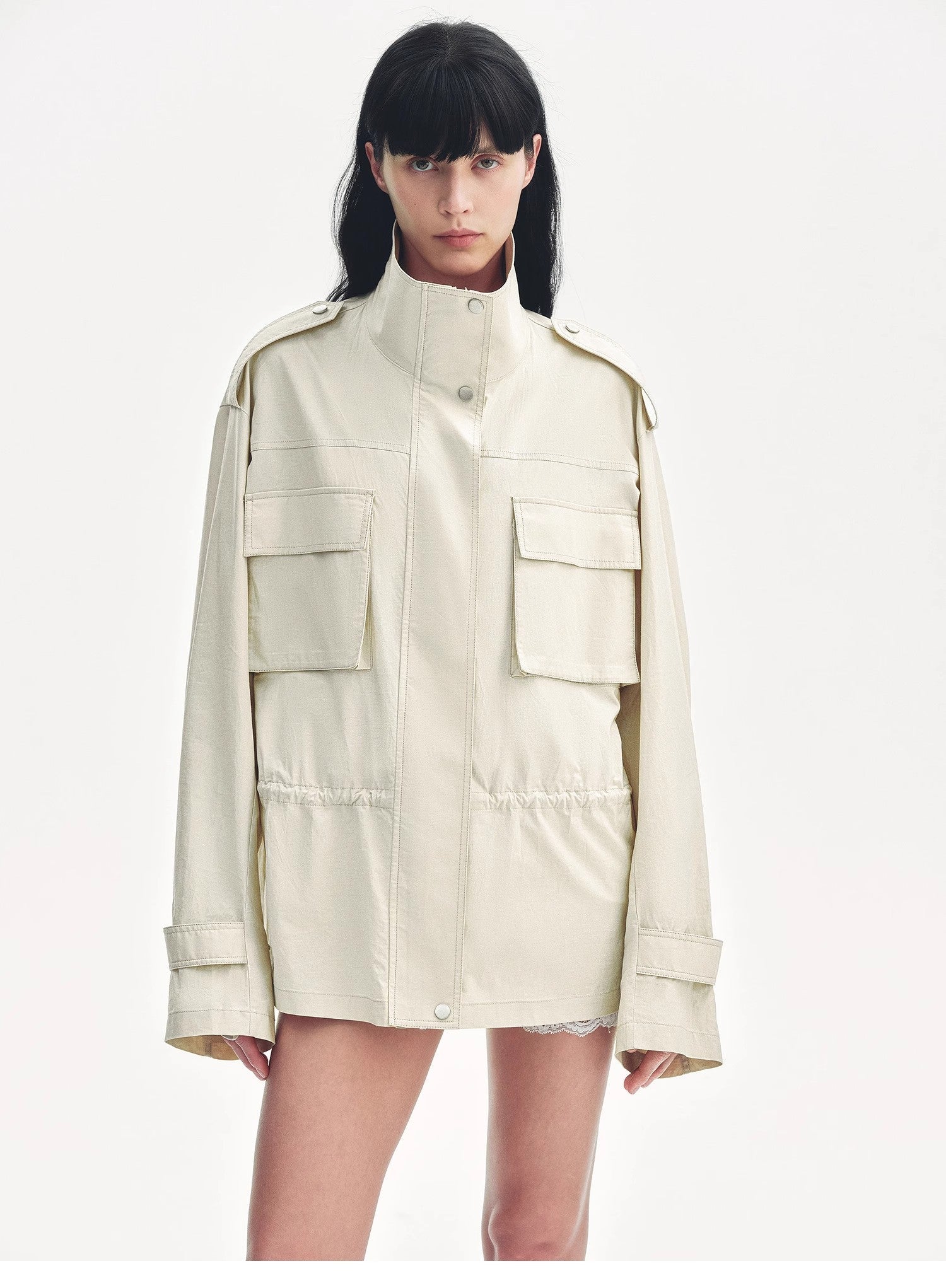 "Relaxed Toning" Lightly Coated Drawstring Waisted Outerwear Summer - variant_title