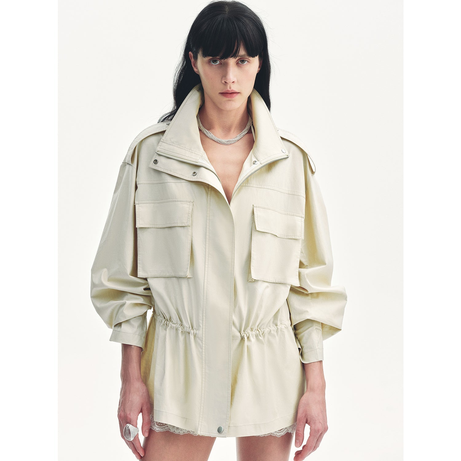 "Relaxed Toning" Lightly Coated Drawstring Waisted Outerwear Summer - variant_title