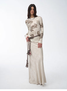 Retro bias - cut linen blended straight fishtail maxi skirt"Light and breezy" - variant_title