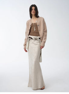 Retro bias - cut linen blended straight fishtail maxi skirt"Light and breezy" - variant_title