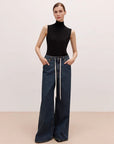 "Retro Blues" fashionable high waist pleated design washed casual wide leg jeans for women - variant_title